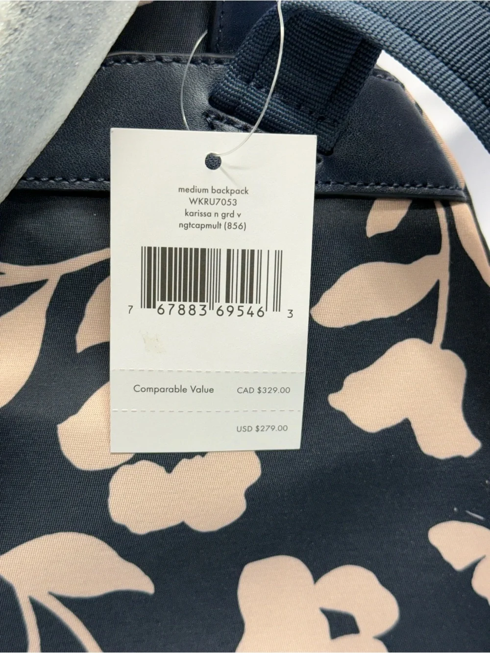 (new+tag) Kate Spade Medium Backpsck Navy and Floral Light Pink Size 11.5 x 9